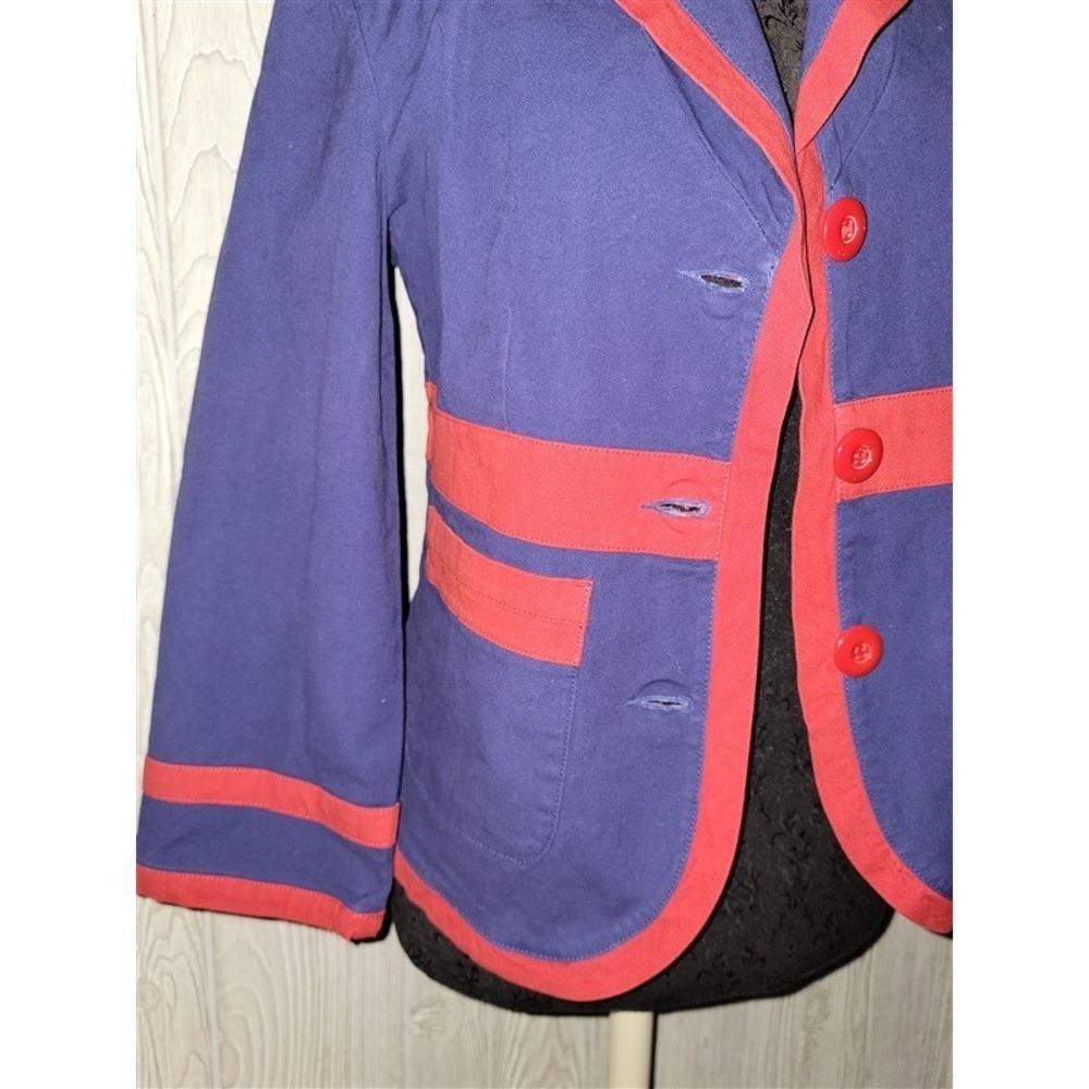 NWT Anthropologie Tulle L Navy Blue & Red Trim Blazer Jacket 99299 - Picture 4 of 4